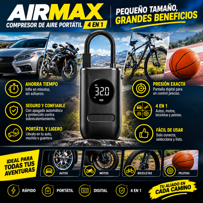 ⚡ AIRMAX 4 EN 1  COMPRESOR DE AIRE PORTÁTIL